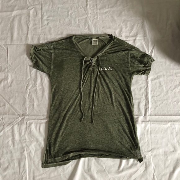 VS Pink Lace Up Short Sleeve T shirt - Picture 1 of 2